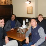 Frank Lab Reunion. From left to right: alumni Xabier Agirrezabala, Tapu Shaikh, Jianlin Lei, and Tapu’s colleague in Brno, Czech Republic. December 2015.